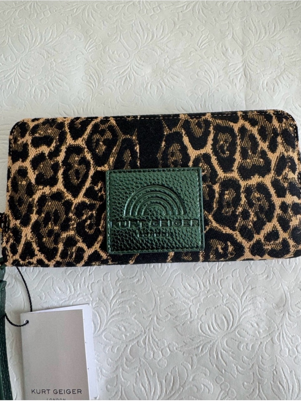 Kurt Geiger Leopard Print Card Holder with Green Logo Patch